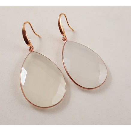 Rosé gilt earrings with large white chalcedone