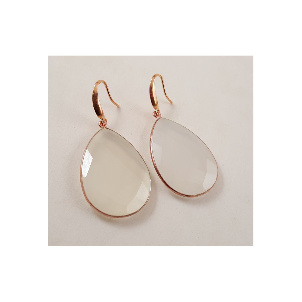 Rosé gilt earrings with large white chalcedone