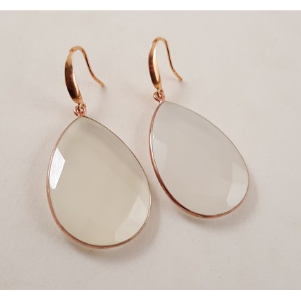 Rosé gilt earrings with large white chalcedone