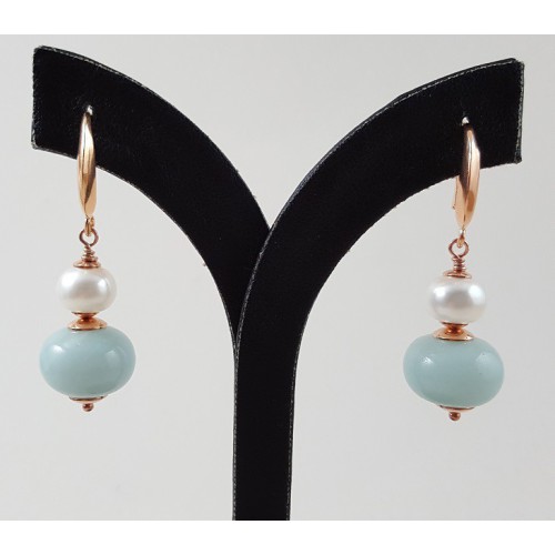 Earrings with amazonite and freshwater pearl