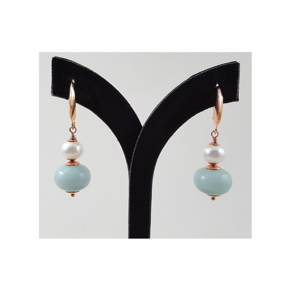 Earrings with amazonite and freshwater pearl