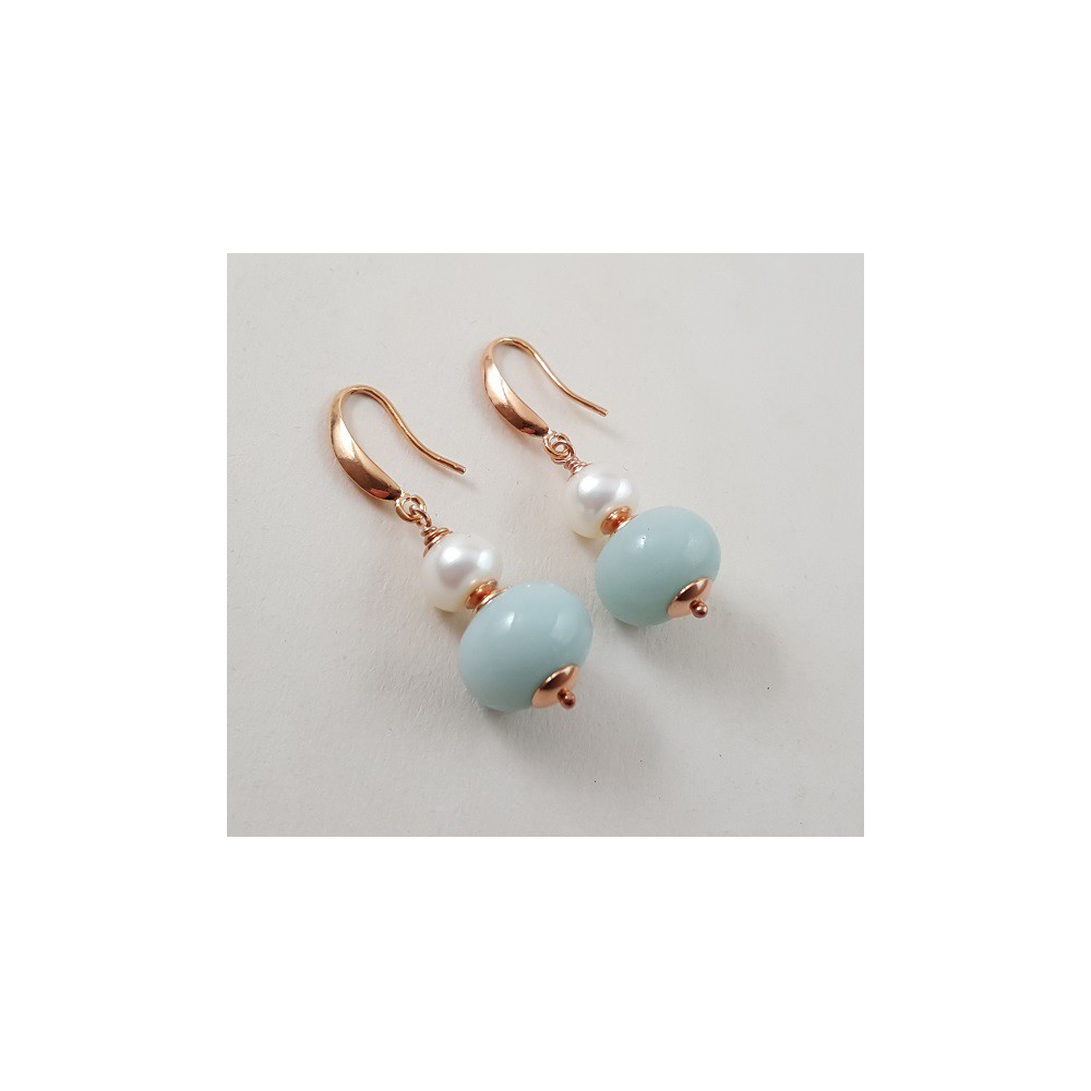 Earrings with amazonite and freshwater pearl