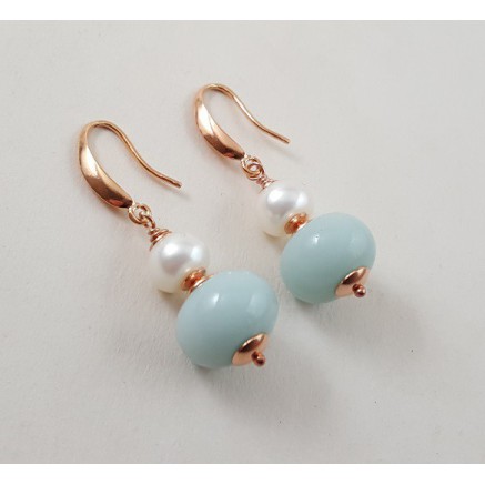 Earrings with amazonite and freshwater pearl