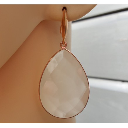 Rosé gilt earrings with large white chalcedone