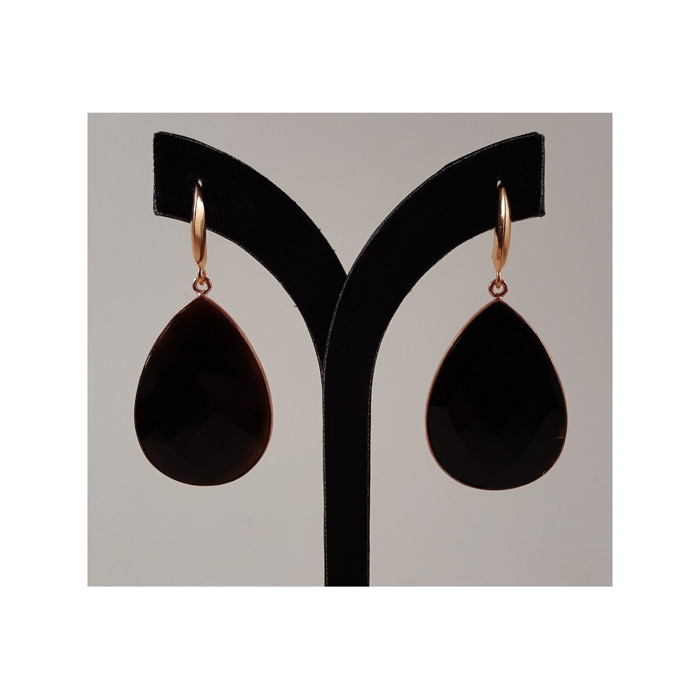 Rosé gilt earrings with large black onyx