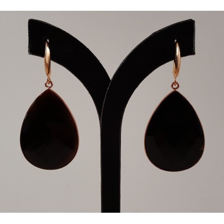 Rosé gilt earrings with large black onyx