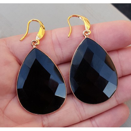 Rosé gilt earrings with large black onyx