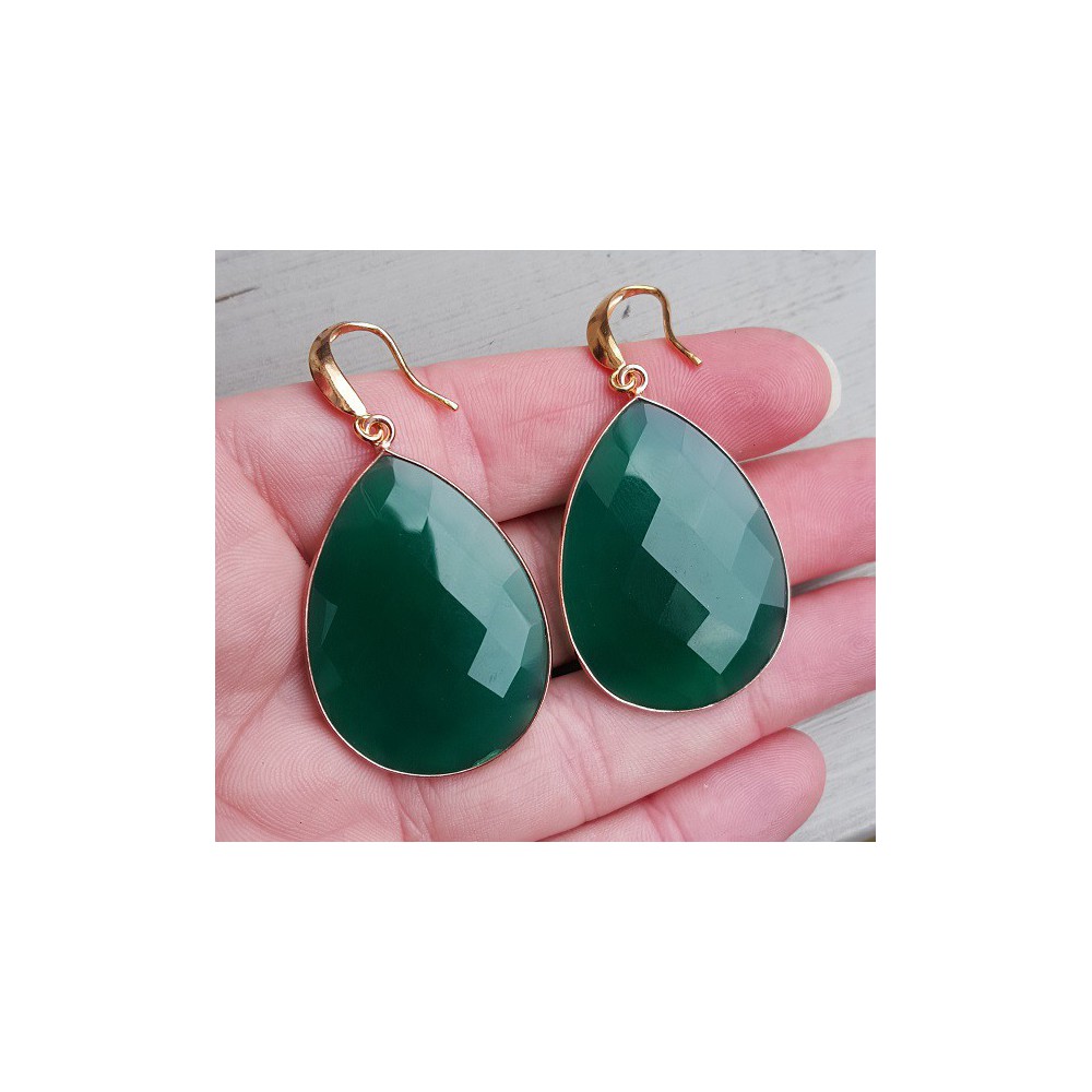 Rosé gilt earrings with large green onyx