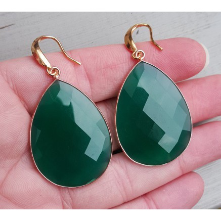 Rosé gilt earrings with large green onyx