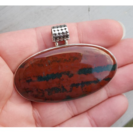 Silver pendant set with large oriental oval bloodstone