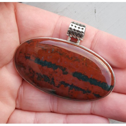 Silver pendant set with large oriental oval bloodstone