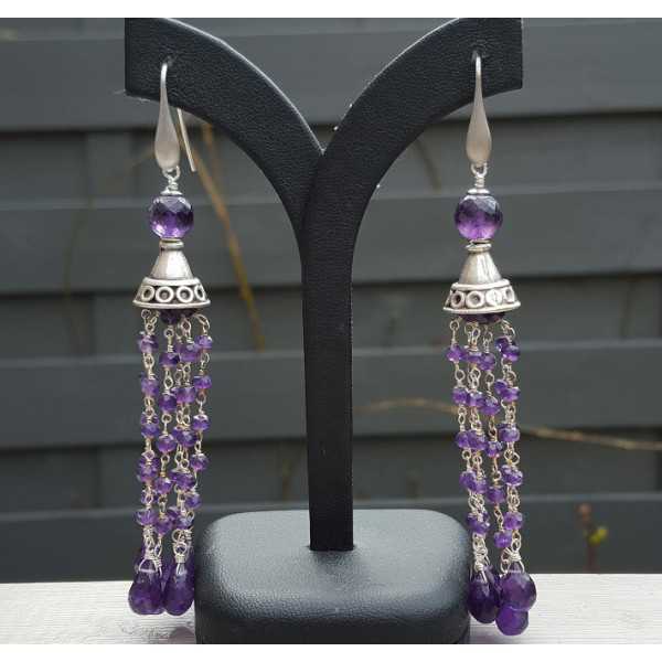 Silver long earrings with Amethisten