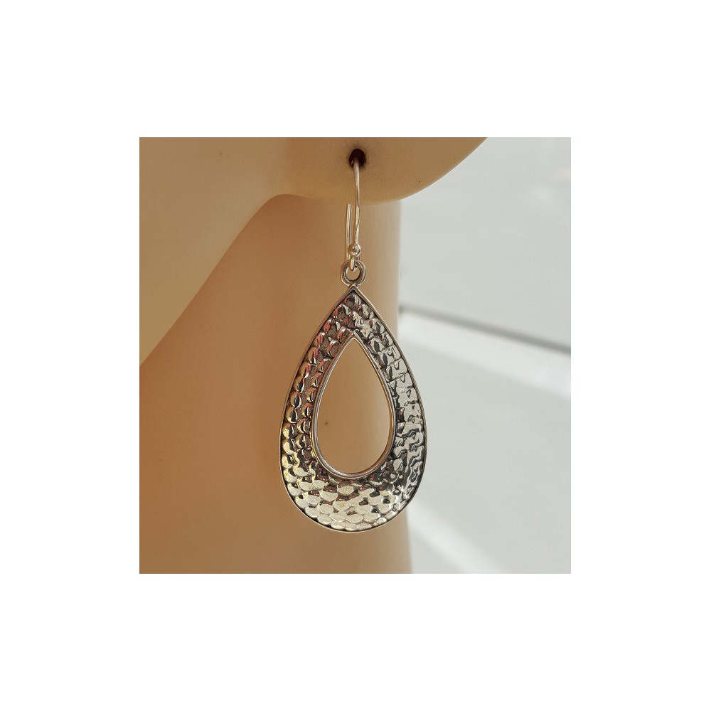 Silver earrings with hammered open drop