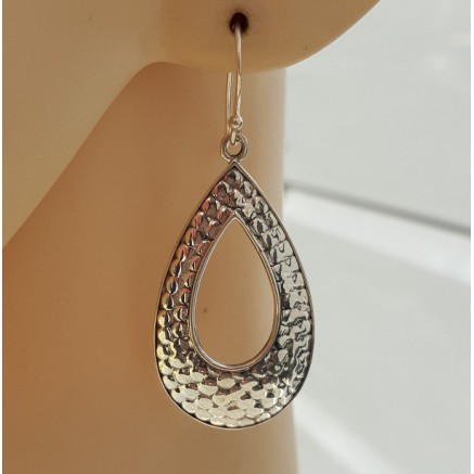 Silver earrings with hammered open drop