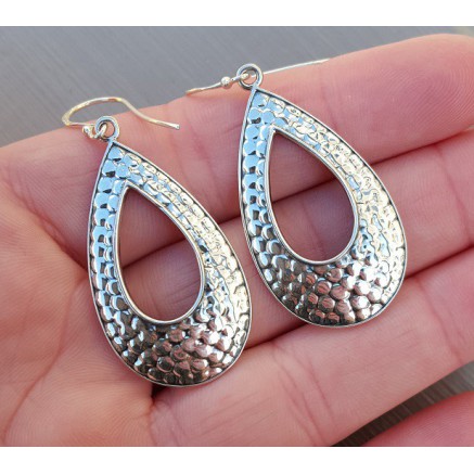 Silver earrings with hammered open drop