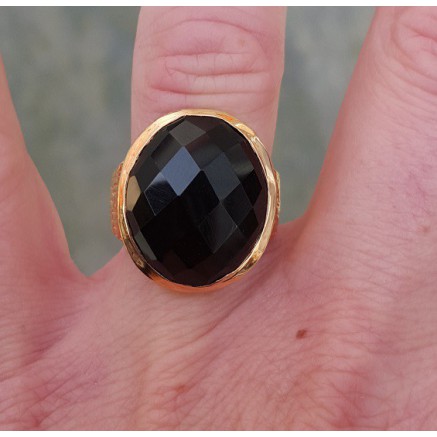 Rosé gilt ring set with black onyx 17 mm