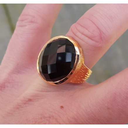 Rosé gilt ring set with black onyx 17 mm