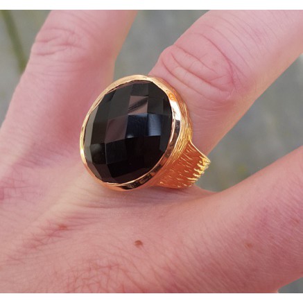 Rosé gilt ring set with black onyx 17 mm