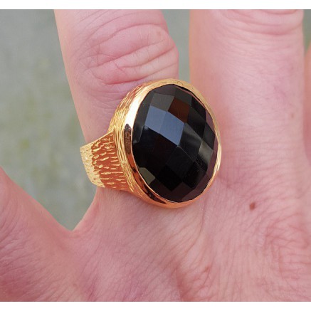 Rosé gilt ring set with black onyx 17 mm