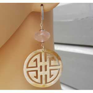Earrings with buffalo horn and rose quartz