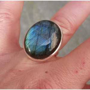 Silver ring set with oval cabochon Labradorite 15.7 mm