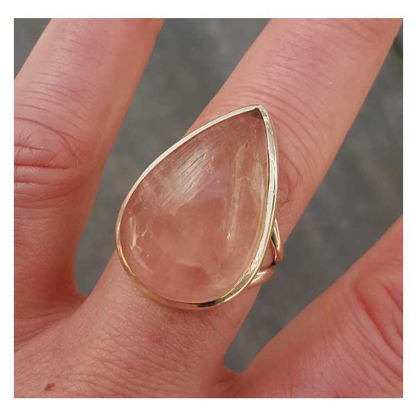 Silver ring set with oval cabochon rose quartz 19 mm