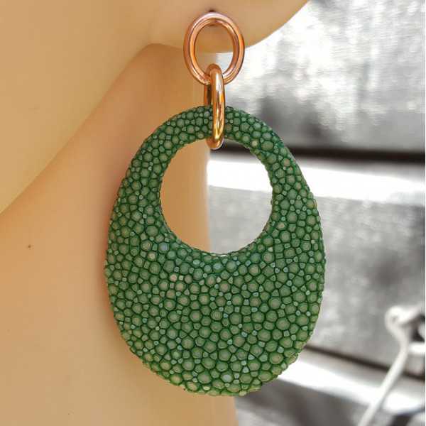 Earrings with oval pendant of light green Roggenleer