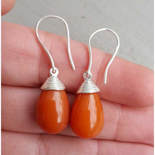 Silver earrings with red Onyx drop