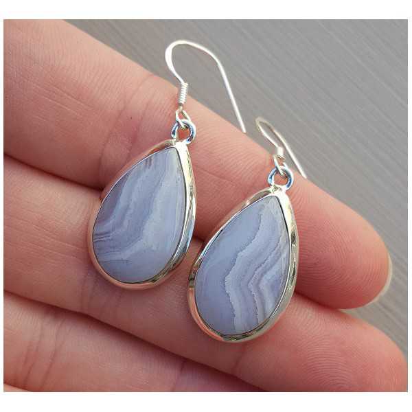 Silver earrings with teardrop shaped blue Lace Agate