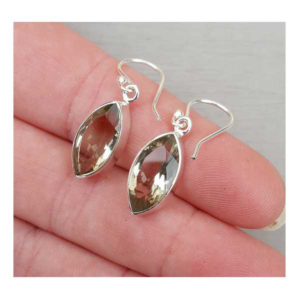 Silver earrings set with marquise green Amethyst