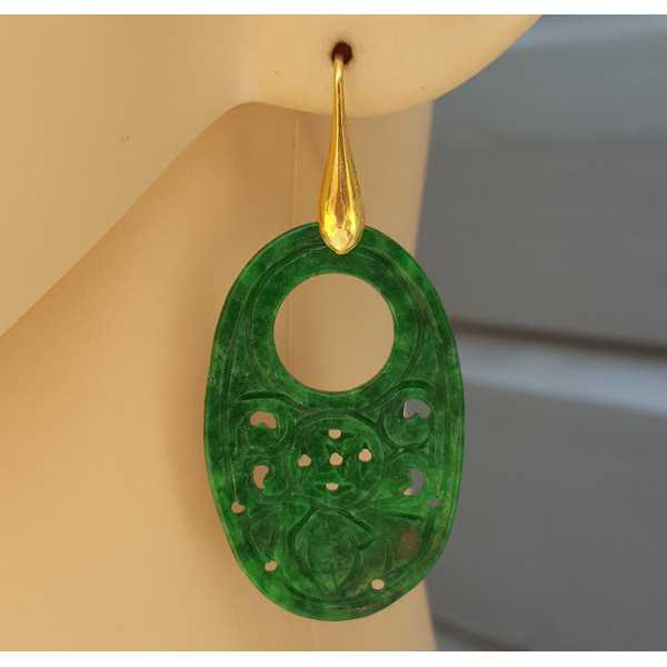 Oorbellen met ovale hanger van groene Jade