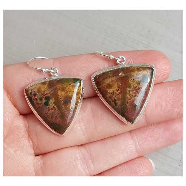 Silver earrings with triangular Bloodstone