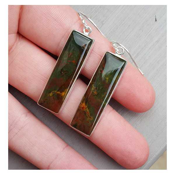 Silver earrings set with rectangular Bloodstone