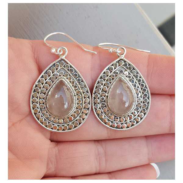 Silver earrings with cabochon rose quartz Large