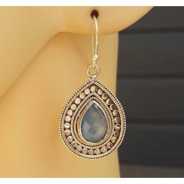 Silver earrings with teardrop shaped blue Chalcedony Small